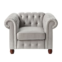 Traditional Button-Tufted Stationary Chair with Nail-Head Trim