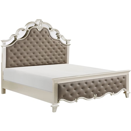 Glam Eastern King Bed with Scrollwork Detailing