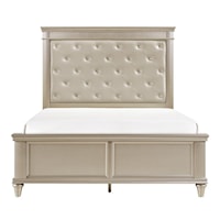 Transitional California King Panel Bed with Button Tufted Headboard