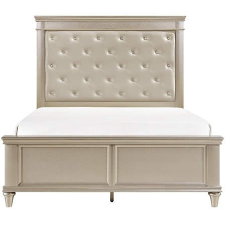Transitional Full Panel Bed with Button Tufted Headboard