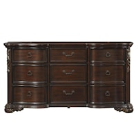 9-Drawer Traditional Dresser with Carved Scrolling Accents