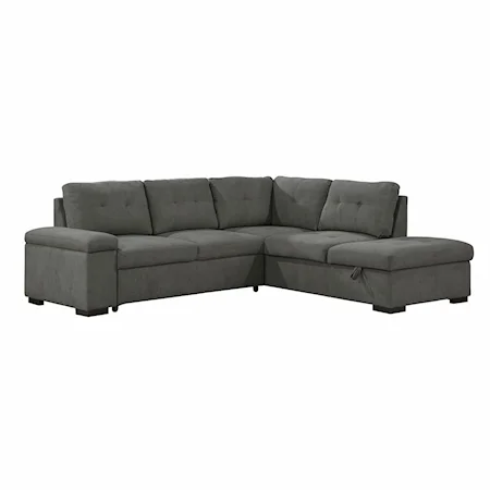 2-Piece Sectional with Pull-out Bed and Right Chaise with Storage Ottoman