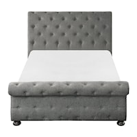 Transitional Upholstered California King Panel Bed with Button Tufting