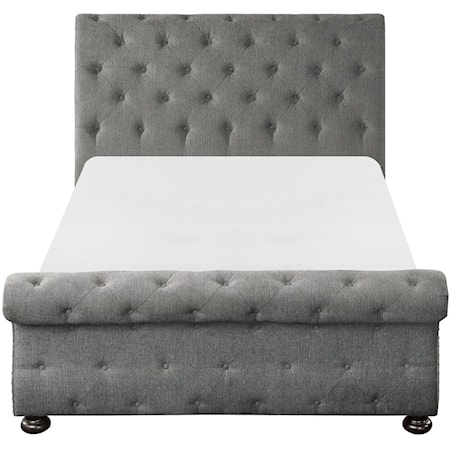Transitional Upholstered Full Panel Bed with Button Tufting