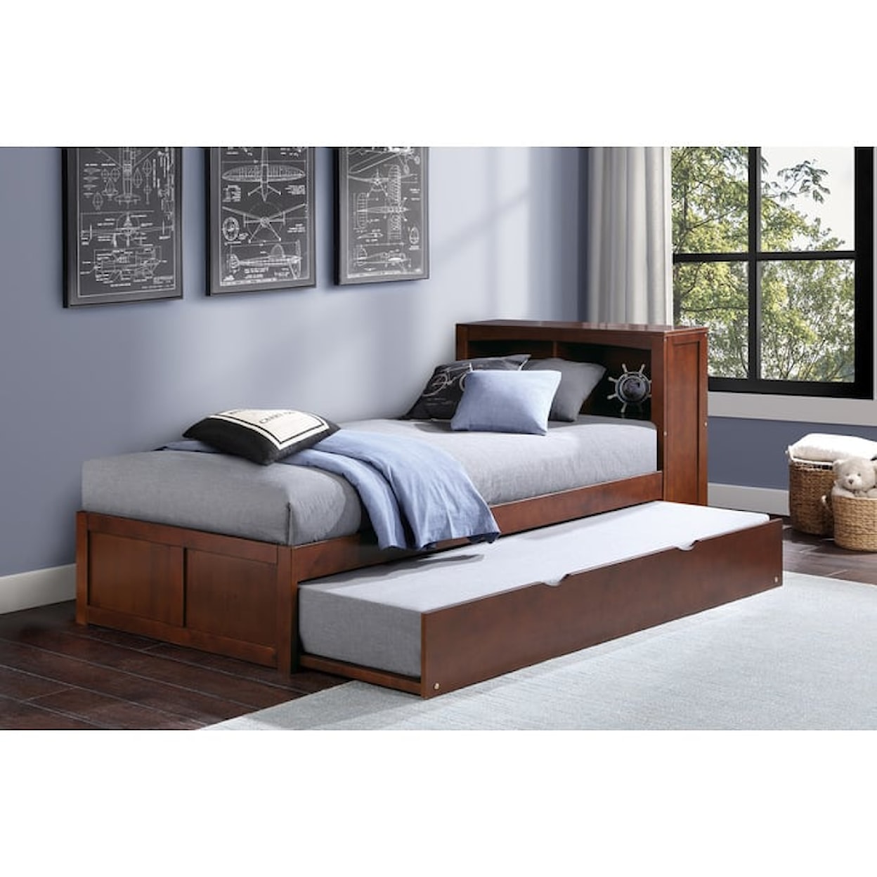 Homelegance Rowe Twin Bookcase Bed with Twin Trundle