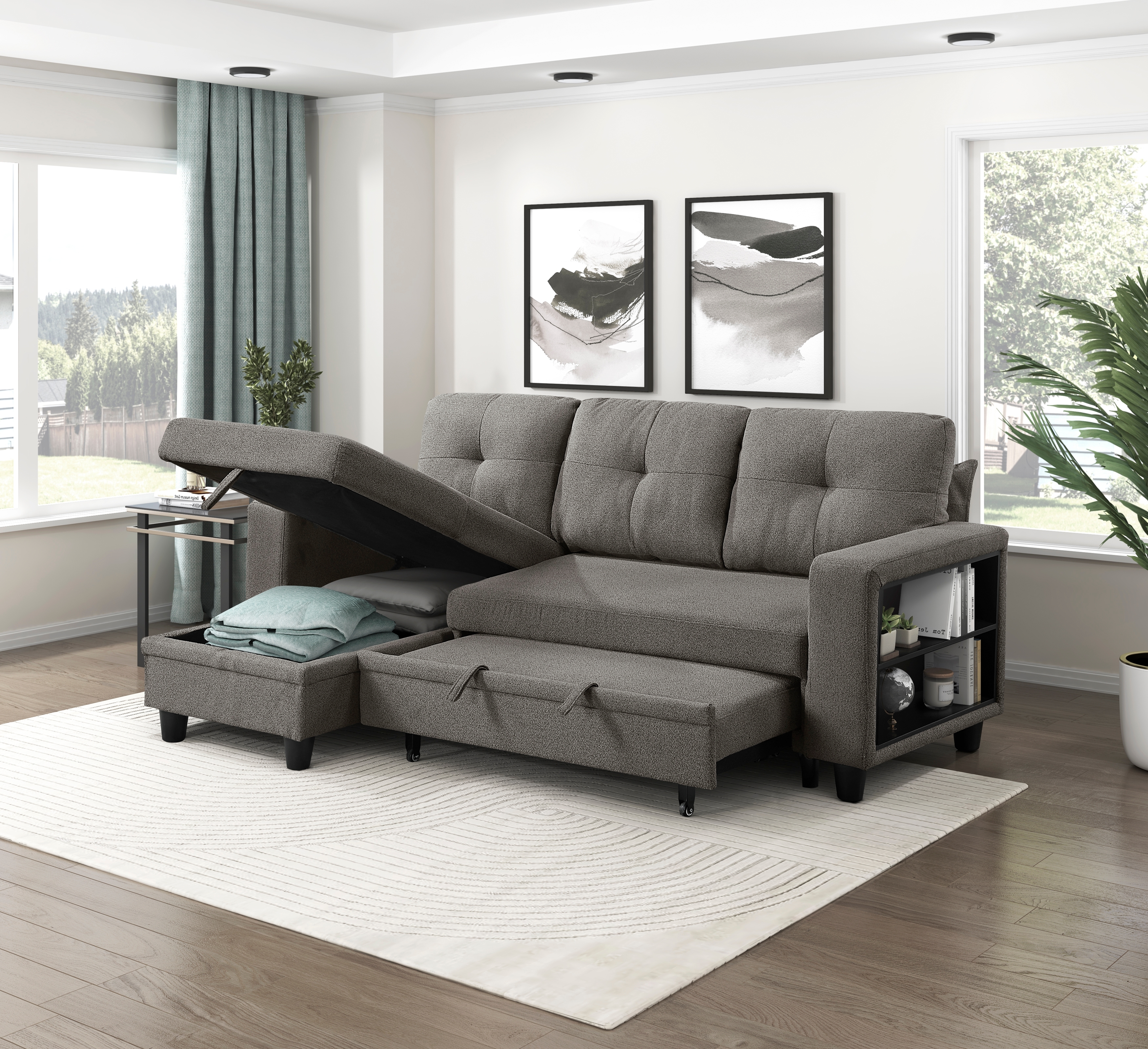 Homelegance Ansley 3-Piece Sectional Sofa with Pull-Out Bed