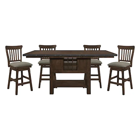 Transitional 5-Piece Swivel Dining Set with Slat Back