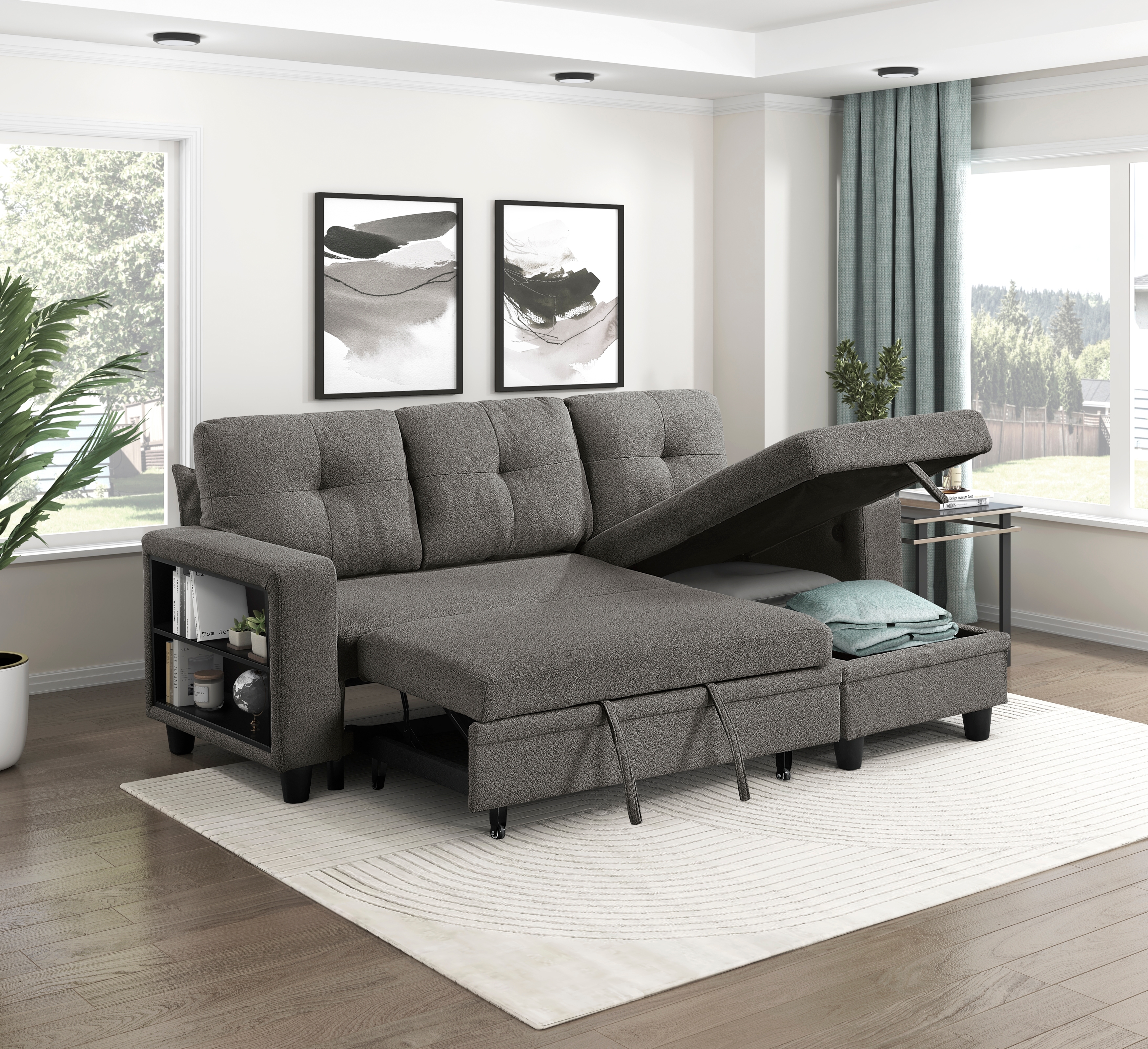 Homelegance Ansley 3-Piece Sectional Sofa with Pull-Out Bed