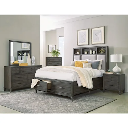 Transitional Queen Platform Bed with Footboard Storage