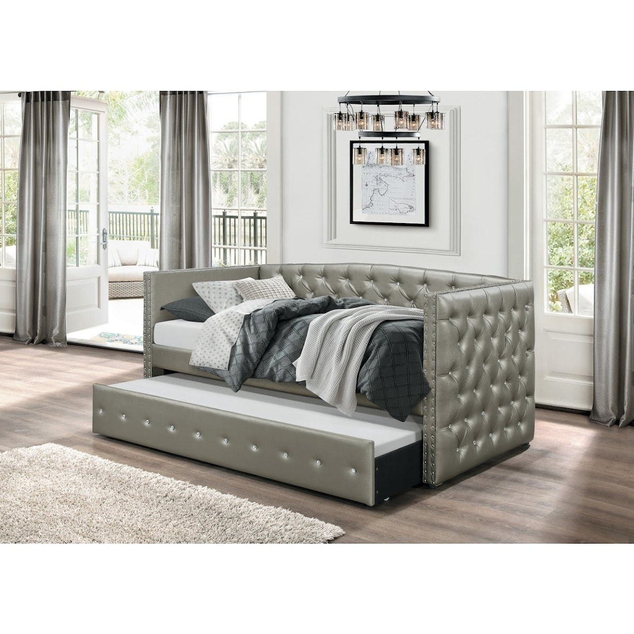 Homelegance Furniture Trill Daybed with Trundle & Button Tufting