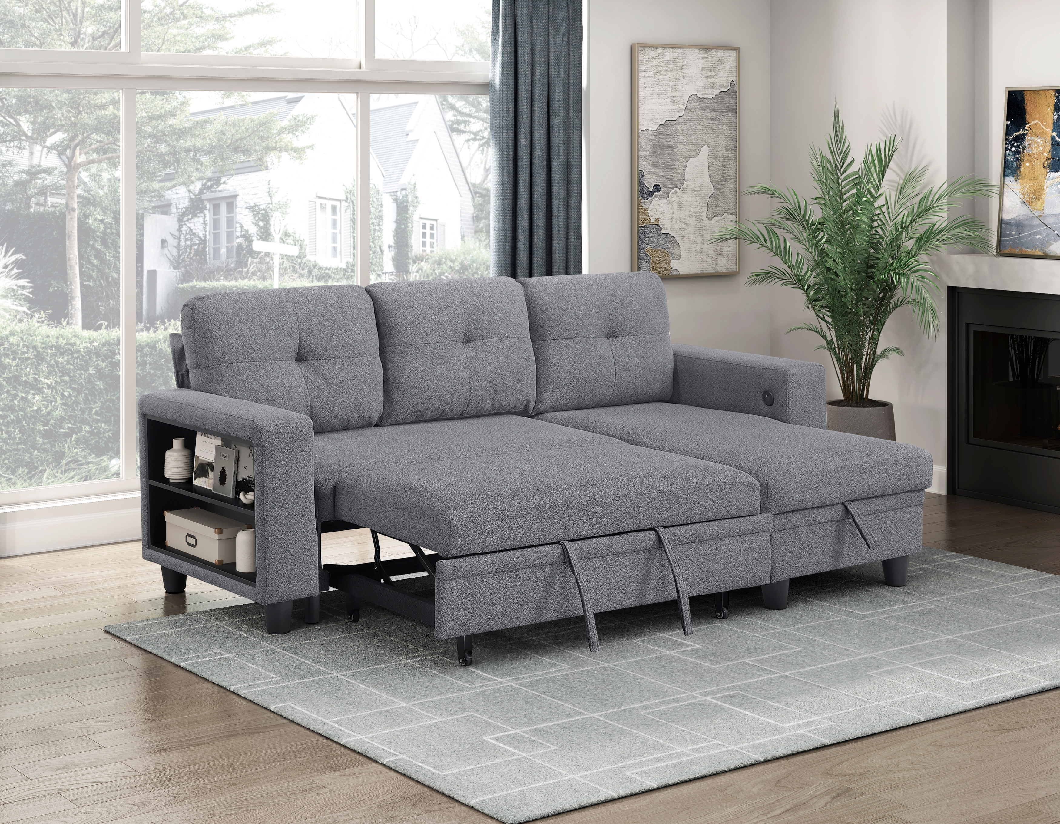 Homelegance Ansley 3-Piece Sectional Sofa with Pull-Out Bed
