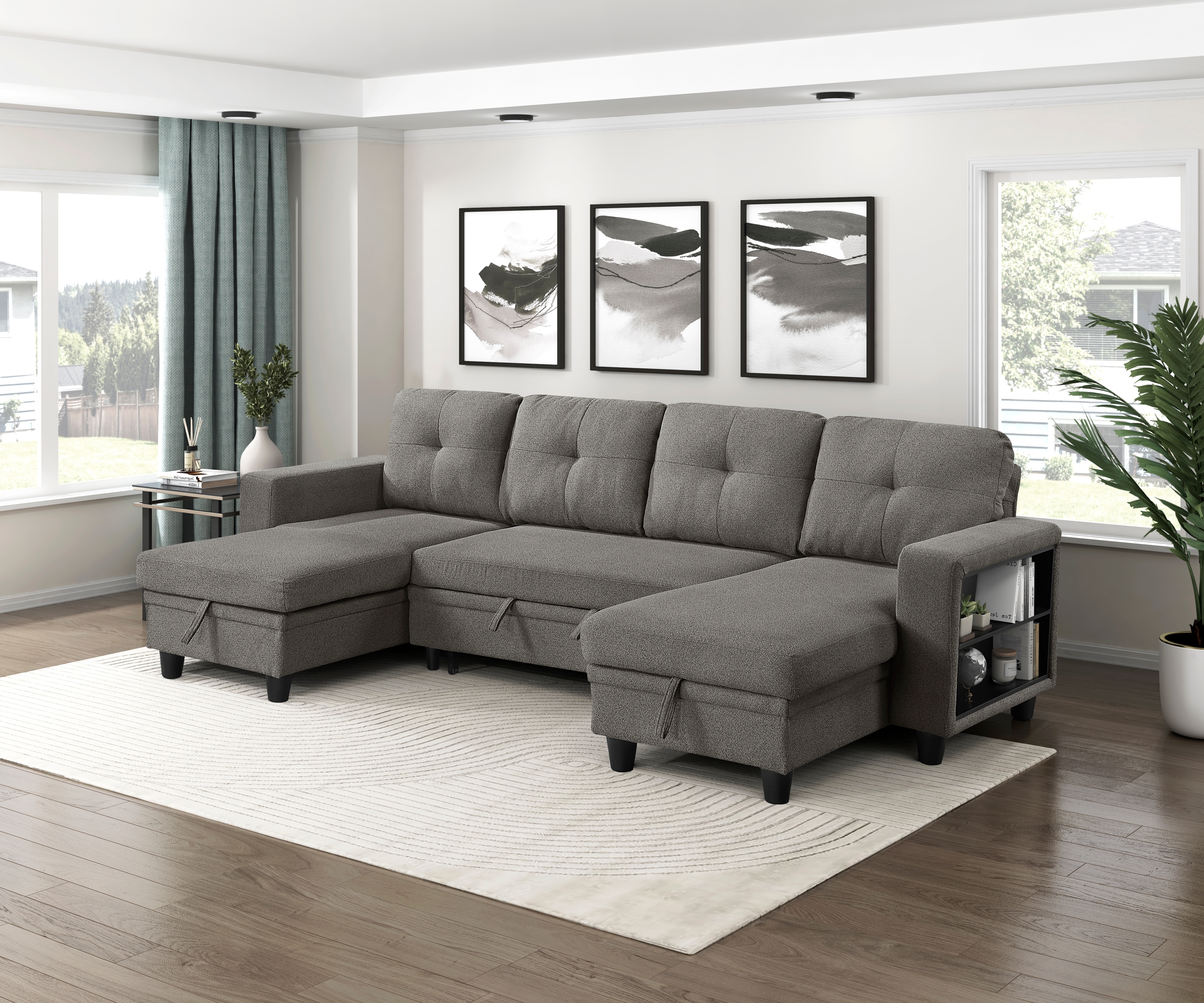 4-Piece Sectional Sofa with Pull-Out Bed