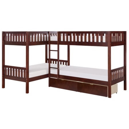 Corner Bunk Bed with Storage Boxes