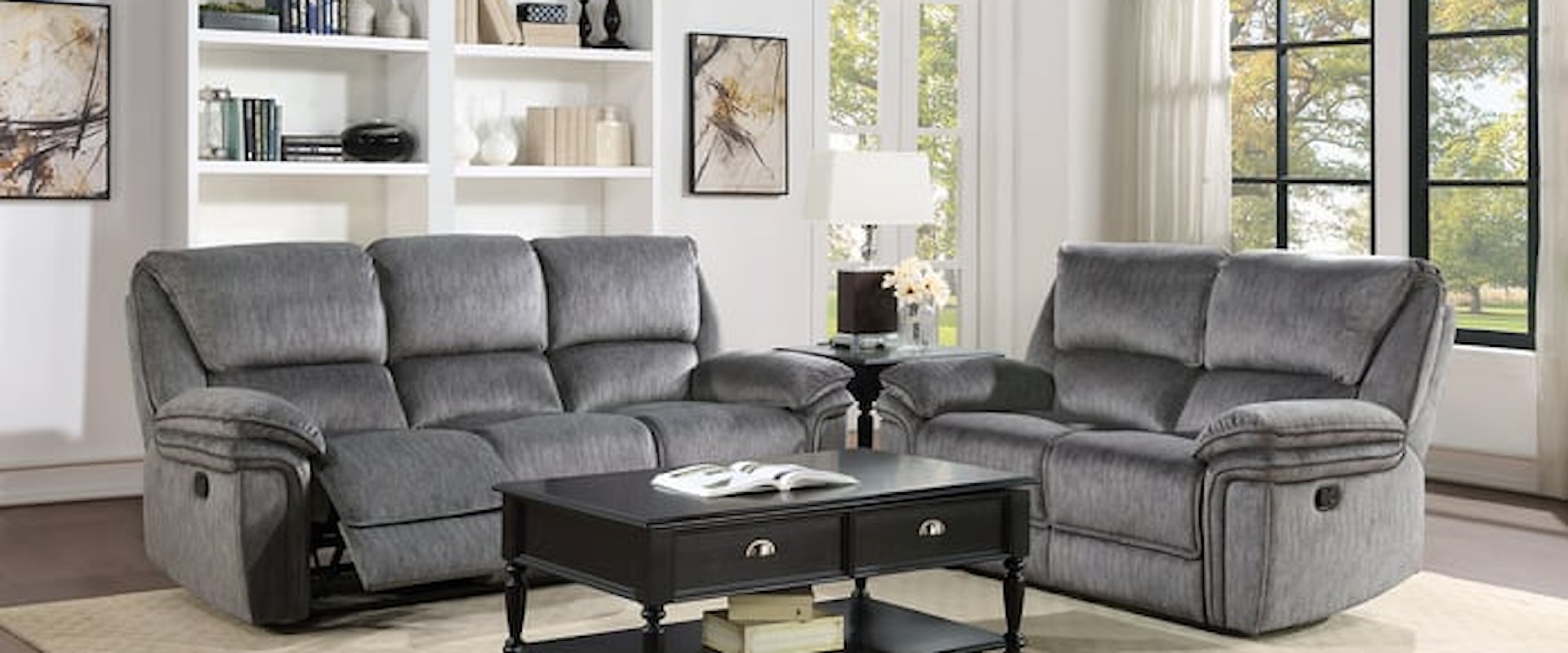 Casual 2-Piece Loveseat and Reclining Chair Set