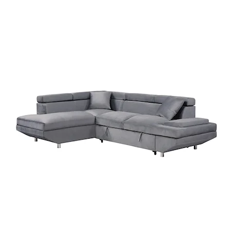 2-Piece Sectional with Adjustable Headrests, Pull-out Bed and Left Chaise
