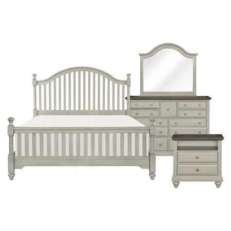 Farmhouse 4-Piece Queen Bedroom Set with Arched Poster Bed