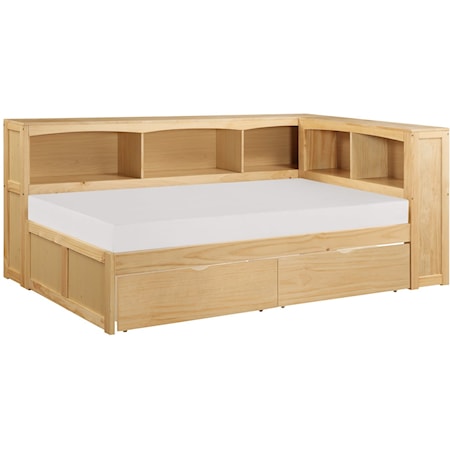 Twin Bookcase Corner Bed with Storage Boxes