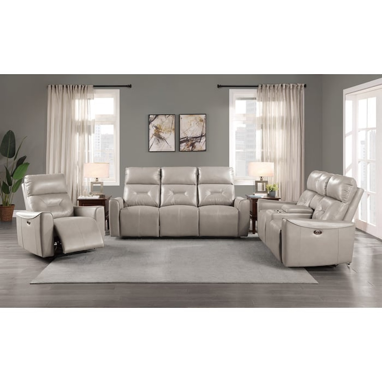 Homelegance Furniture Burwell Power Double Reclining Sofa with USB Ports