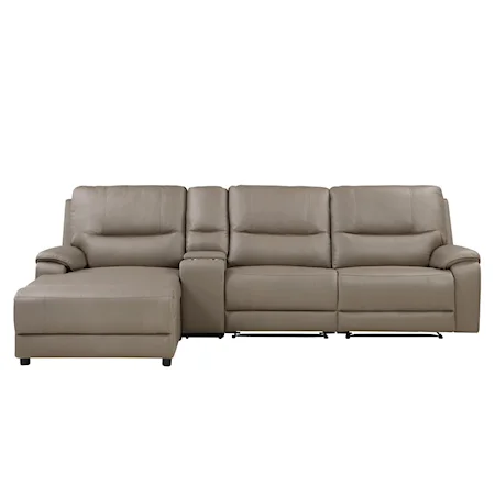 Transitional 4-Piece Modular Power Reclining Sectional with Power Headrest and Left Chaise
