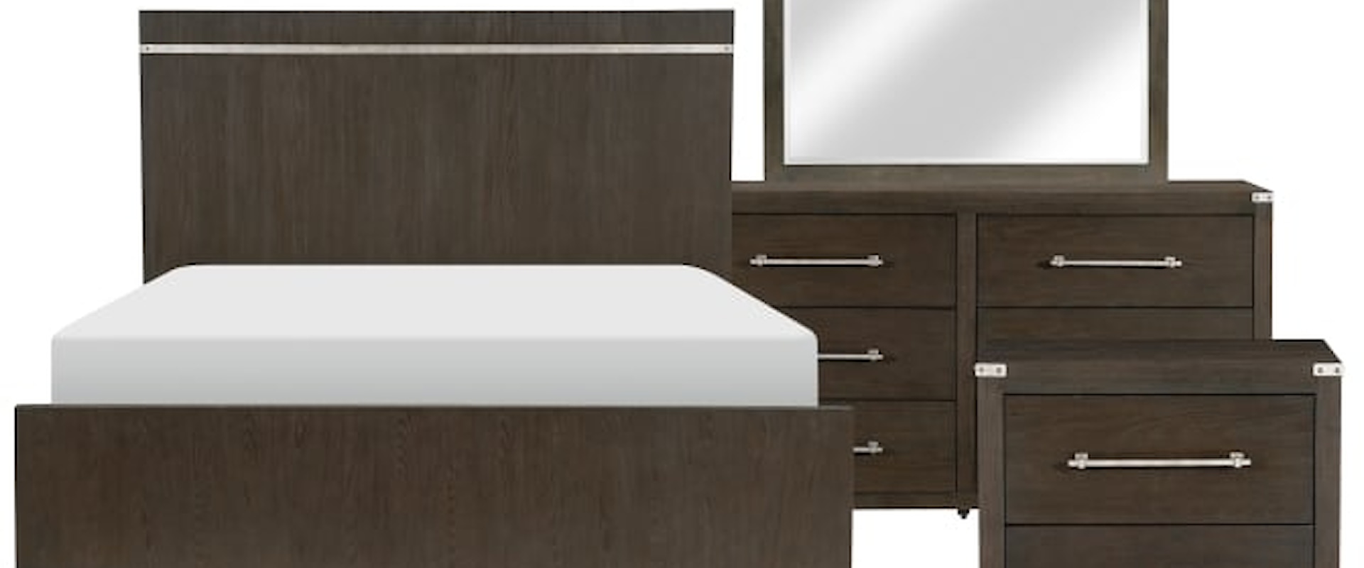 Transitional 4-Piece Queen Bedroom Set with Panel Headboard