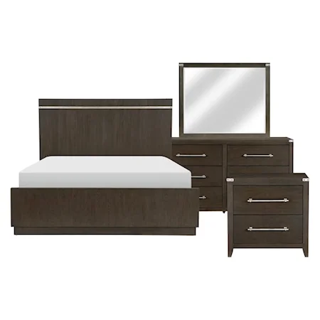 Transitional 4-Piece Queen Bedroom Set with Panel Headboard