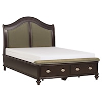 Transitional California King Sleigh Platform Bed with Storage