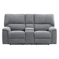 Transitional Power Double Reclining Loveseat with Center Console and Power Headrests