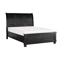 Transitional California King Sleigh Panel Bed with Storage Footboard