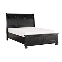 Transitional King Sleigh Panel Bed with Footboard Storage