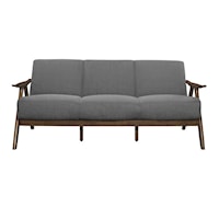 Mid-Century Modern Sofa with Exposed Wood Arms