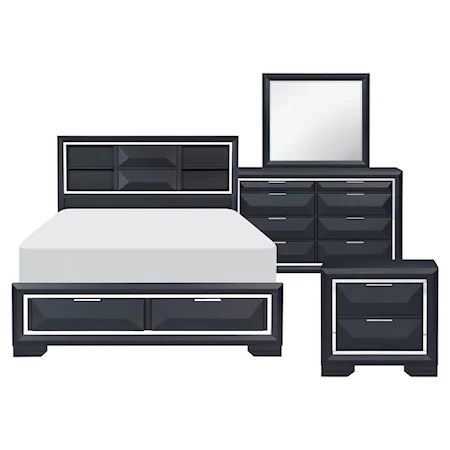 Contemporary 4-Piece Queen Bedroom Set with Bookcase Headboard and Storage Footboard