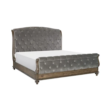 Transitional Queen Sleigh Bed with Upholstery