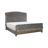 Traditional California King Sleigh Bed with Upholstered Headboard