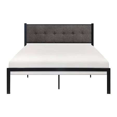 Contemporary Full Platform Bed with Button Tufting Upholstered Headboard