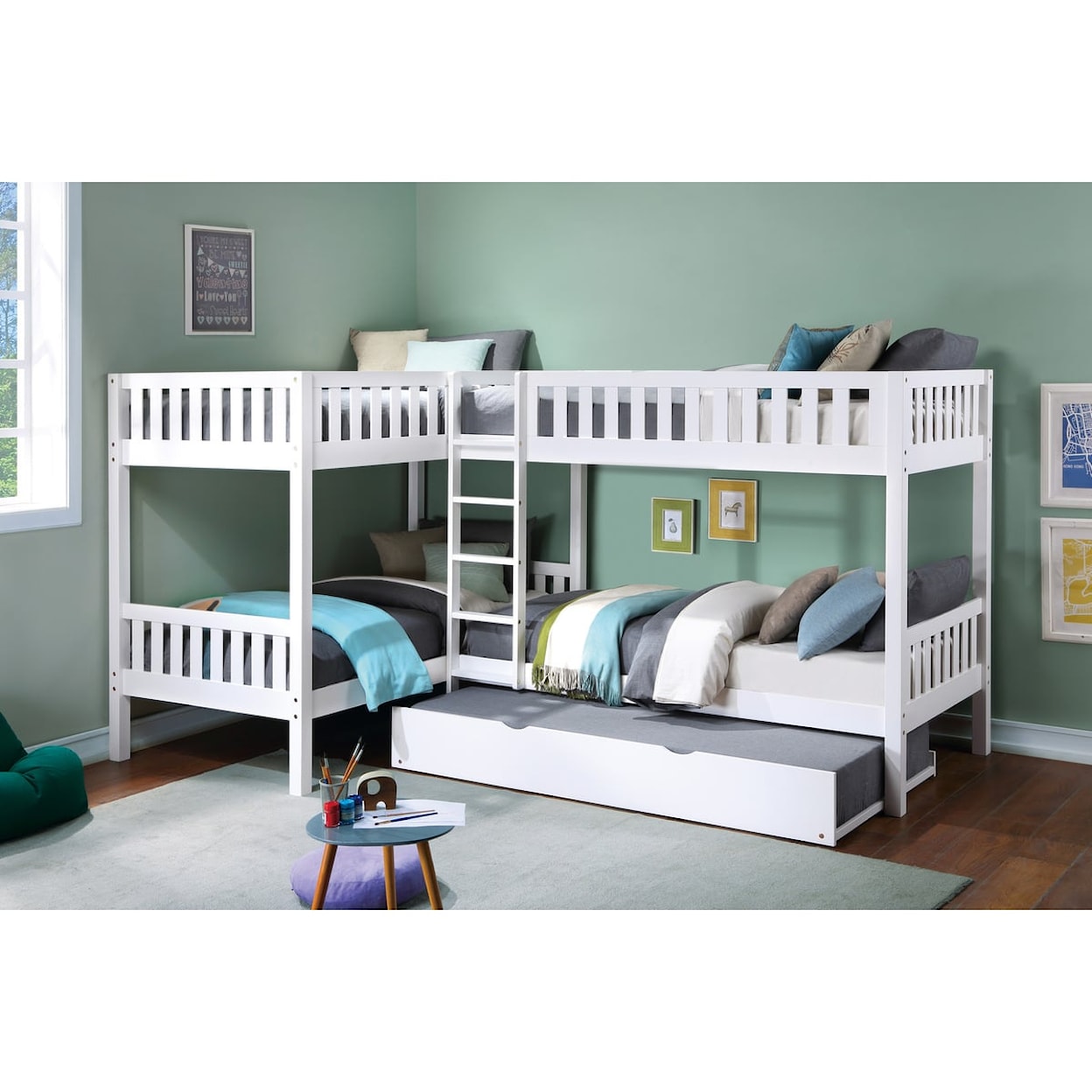 Homelegance Galen Corner Bunk Bed with Twin Trundle