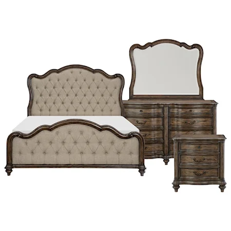 Traditional 4-Piece Queen Bedroom Set with Tufted Headboard and Footboard