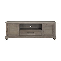 Transitional TV Stand with Wire Management Cutouts and Storage Cubby