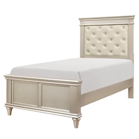Transitional Twin Panel Bed with Button Tufted Headboard