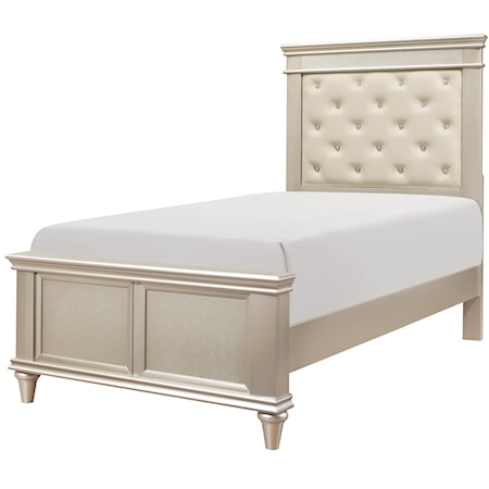 Transitional Twin Panel Bed with Button Tufted Headboard