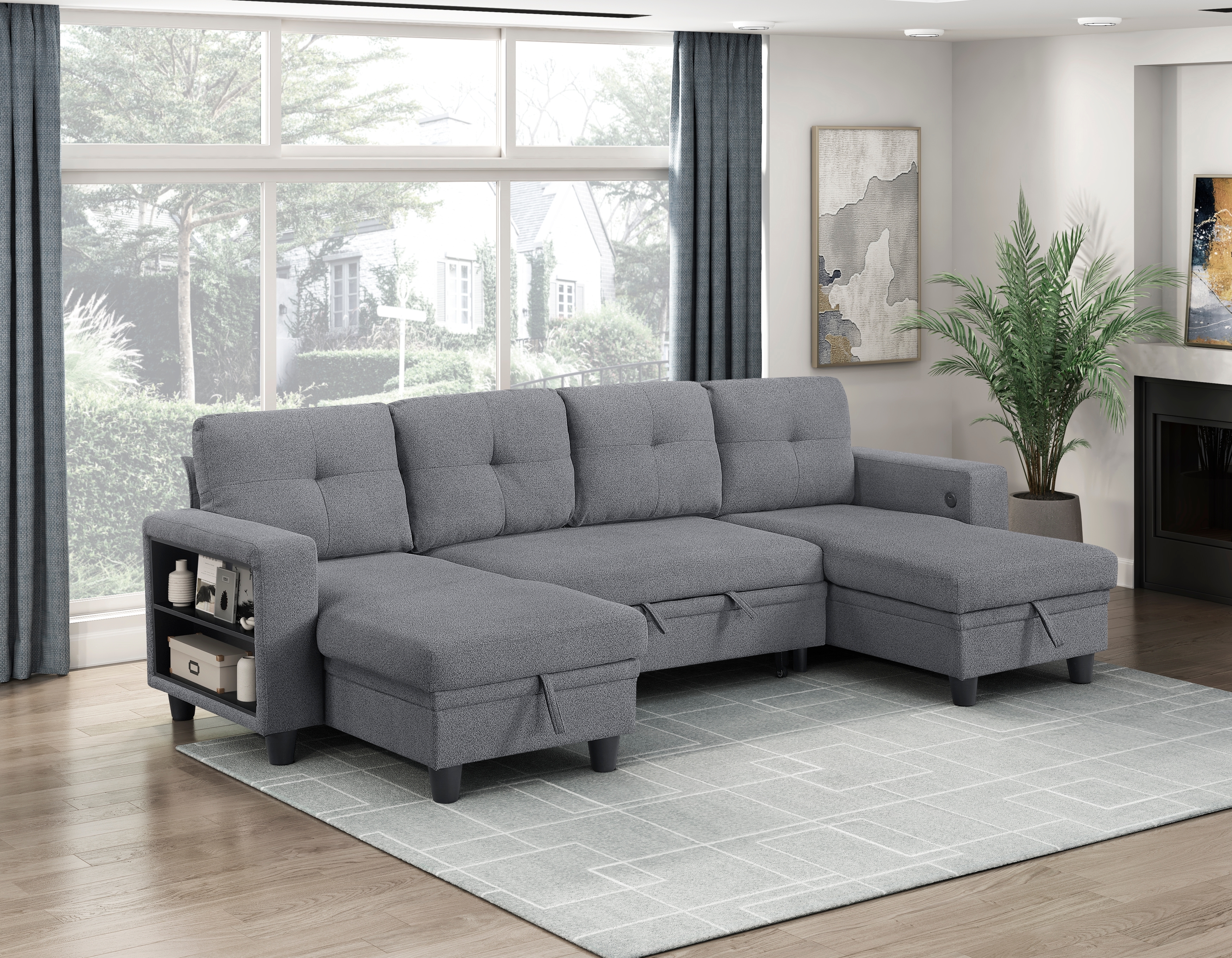 4-Piece Sectional Sofa with Pull-Out Bed