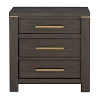 Contemporary 3-Drawer Nightstand with Gold Tone Bar Pulls