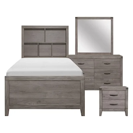 Rustic 4-Piece Twin Bedroom Set with Bookcase Headboard
