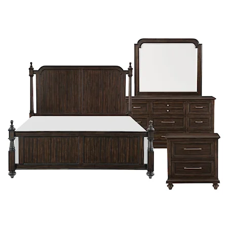 Transitional 4-Piece Queen Bedroom Set with Poster Bed