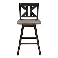 Rustic Counter Height Swivel Chair with Divided X-Back Design