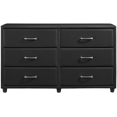 Contemporary 6-Drawer Dresser with Faux Leather Upholstery