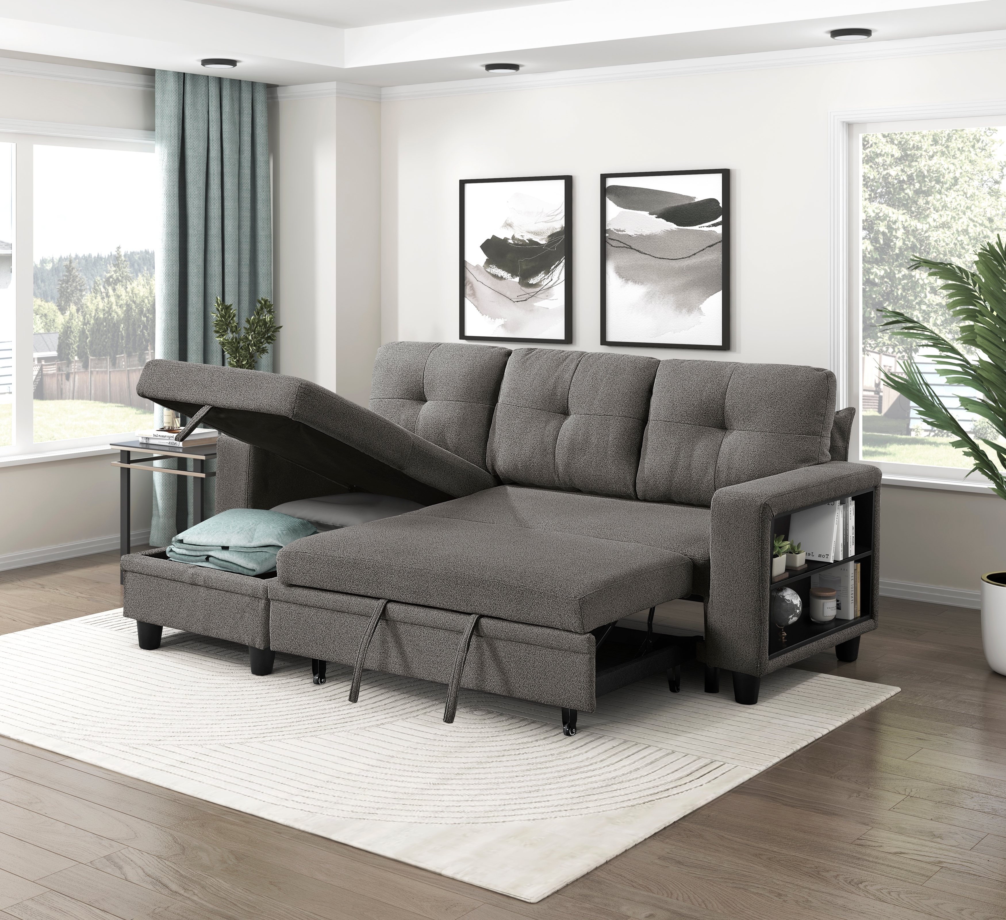 Homelegance Ansley 3-Piece Sectional Sofa with Pull-Out Bed