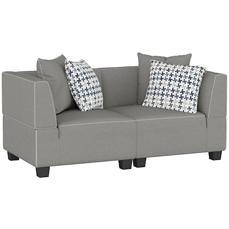 Contemporary Modular Love Seat with 4 Throw Pillows