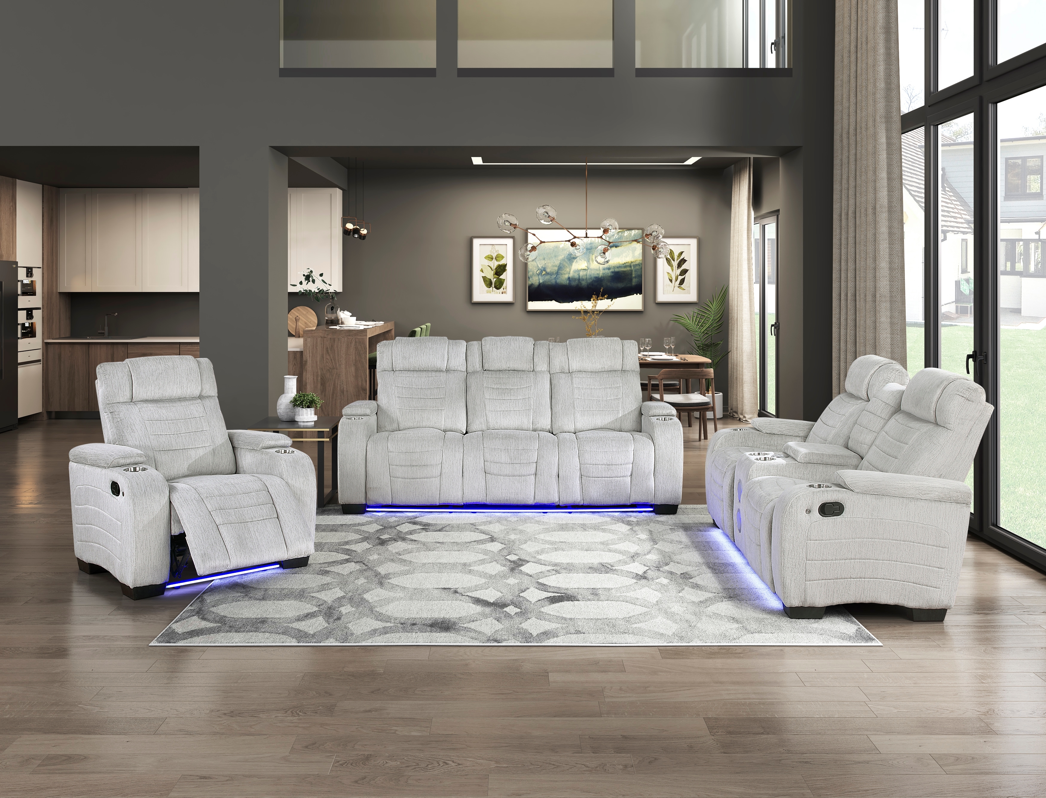 Homelegance Ronan Dual Manual Reclining Sofa with LED Lights