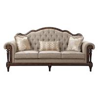 Traditional Upholstered Sofa with Wood Accents