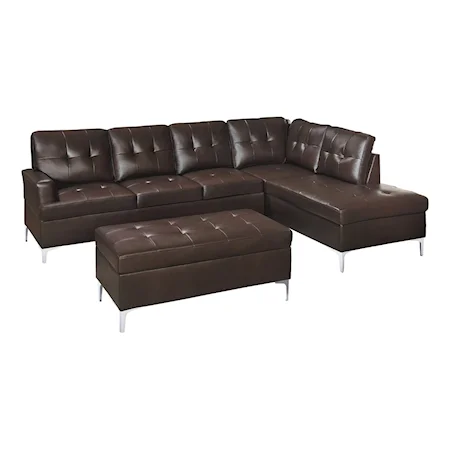 Contemporary 3-Piece Sectional Sofa with Right Chaise and Ottoman